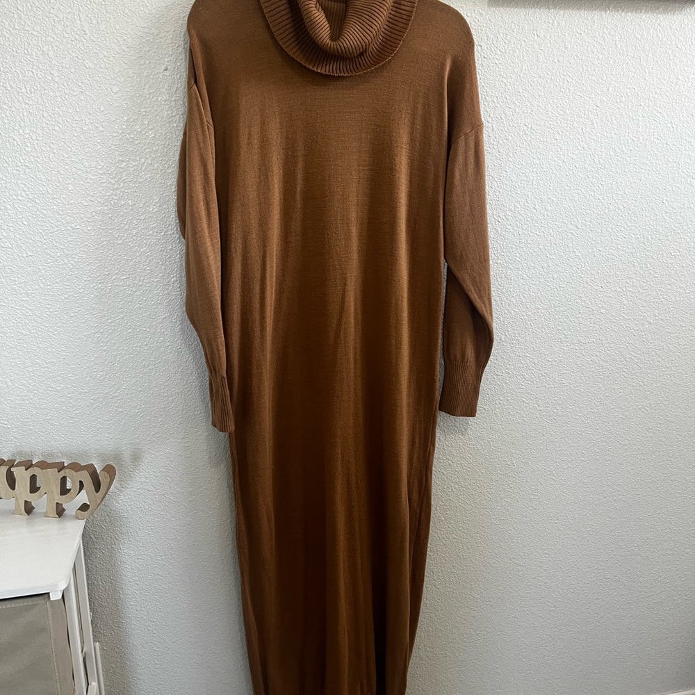 Brown Long Sleeve Turtleneck Sweater Dress